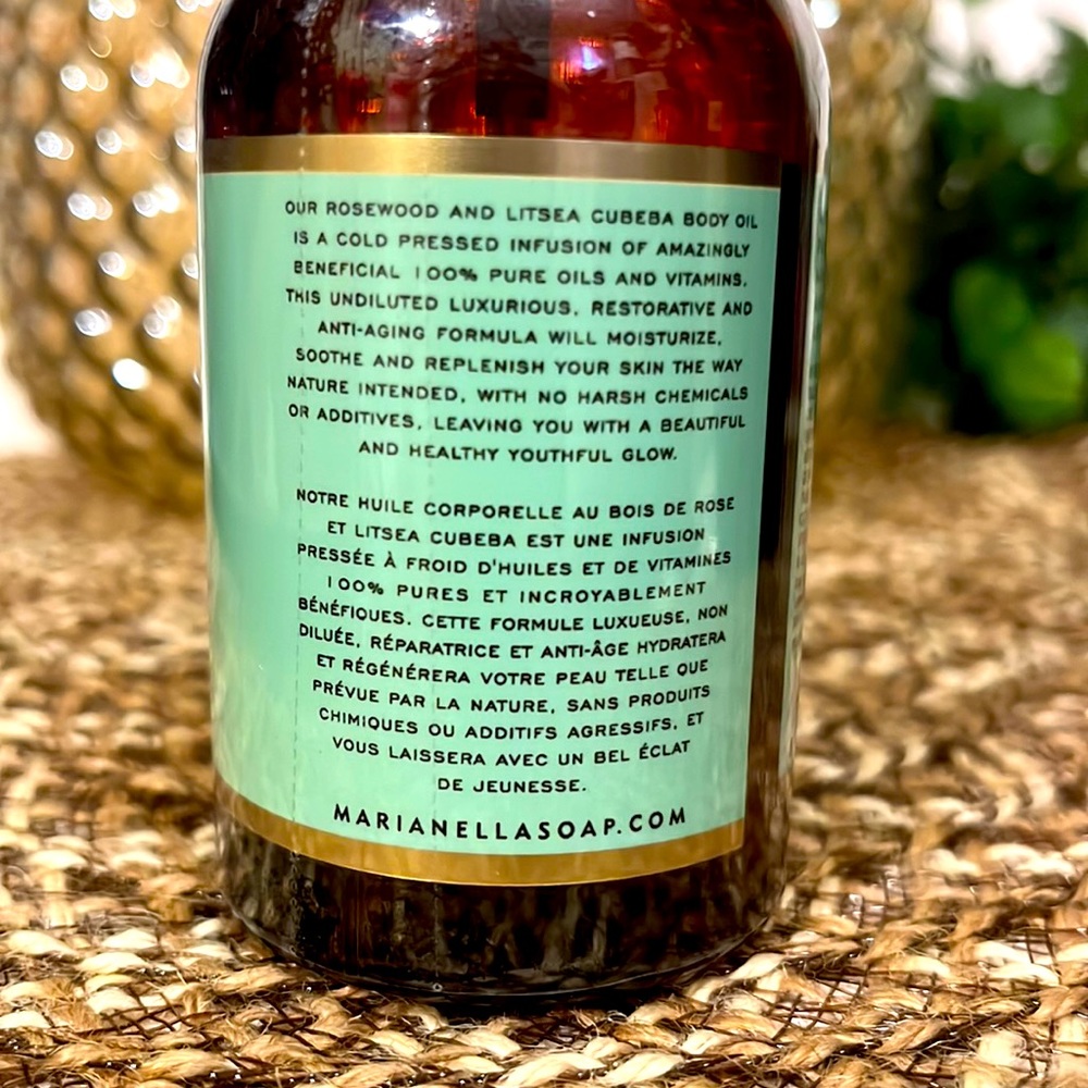 Jaboneria Marianella Rosewood & Litsea Cubeba Body Oil w/Mongongo & Pomegranate - Picture 2 of 4